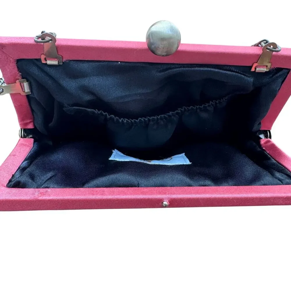 Mary Frances Aria Zebra Print Bejeweled Clutch Shoulder Bag Pink Frame Tassel